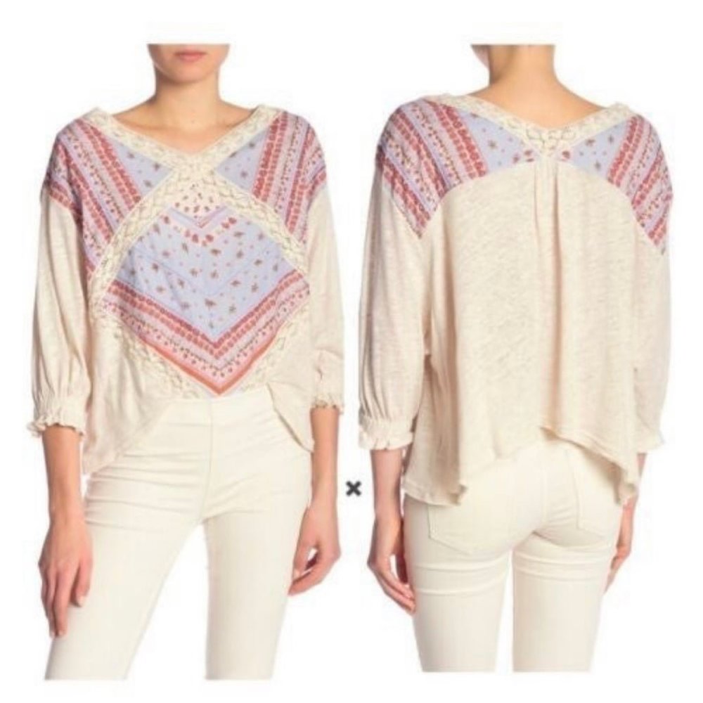 NWT Free People Prairie Days Ivory Lace Floral Patchwork Peasant Top